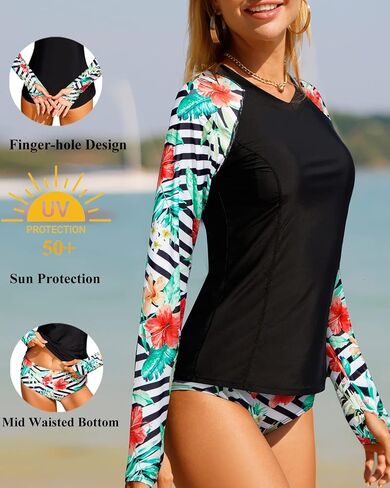 Holipick 2 Piece Long Sleeve Rash Guard for Women Swim Shirt with Bottom Bathing Suit Built in Bra Swimsuit UPF 50 in Saudi Arabia