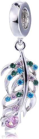 Bolenvi Colorful Swarovski Bird Feather 925 Sterling Silver Bead for Charm Bracelets & Necklaces w/Jewelry Gift Pouch in Saudi Arabia
