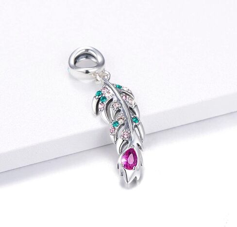 Bolenvi Colorful Swarovski Bird Feather 925 Sterling Silver Bead for Charm Bracelets & Necklaces w/Jewelry Gift Pouch in Saudi Arabia