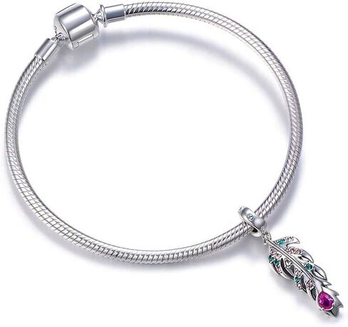 Bolenvi Colorful Swarovski Bird Feather 925 Sterling Silver Bead for Charm Bracelets & Necklaces w/Jewelry Gift Pouch in Saudi Arabia