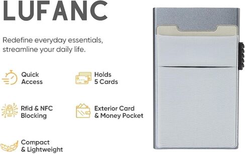 Lufanc Wallet - Slim Metal RFID Blocking Credit Card Holder for Men - Minimalist Pop Up Cards Wallet - Credit Card Wallet with Money Pocket Metal Card Case (Black) in Saudi Arabia