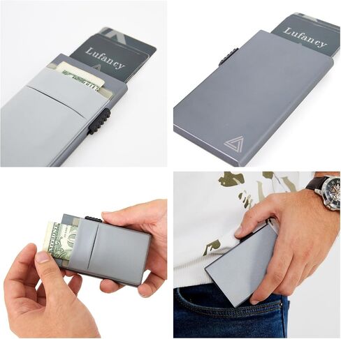 Lufanc Wallet - Slim Metal RFID Blocking Credit Card Holder for Men - Minimalist Pop Up Cards Wallet - Credit Card Wallet with Money Pocket Metal Card Case (Black) in Saudi Arabia