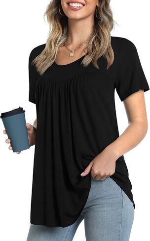 لونديوان تونيك تونيك كاجوال قصير الاكمام قميص صيفي ابيض ضيق بلوزة سوداء XL in Kuwait