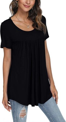 لونديوان تونيك تونيك كاجوال قصير الاكمام قميص صيفي ابيض ضيق بلوزة سوداء XL in Kuwait