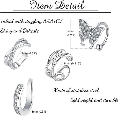 Besyvvin 4pcs Ear Cuff for Women Stainless Steel Fake Non Piercing Clips on Helix Cartilage Earrings with Cross CZ Butterfly in Saudi Arabia