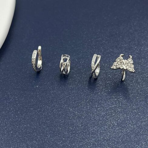 Besyvvin 4pcs Ear Cuff for Women Stainless Steel Fake Non Piercing Clips on Helix Cartilage Earrings with Cross CZ Butterfly in Saudi Arabia