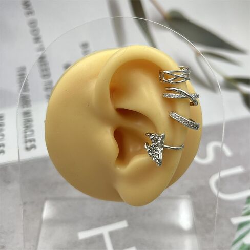 Besyvvin 4pcs Ear Cuff for Women Stainless Steel Fake Non Piercing Clips on Helix Cartilage Earrings with Cross CZ Butterfly in Saudi Arabia