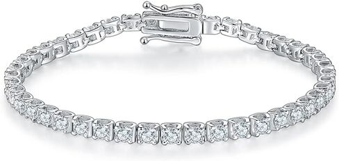 Gem's Beauty Moissanite سوار تنس للنساء والرجال والفتيات هدايا عيد الميلاد 2-6.5 مم D اللون VVS1 سوار تنس ألماس دائري 18 قيراط مطلي بالذهب الأبيض 925 سوار تنس من الفضة الاسترليني للنساء in Kuwait