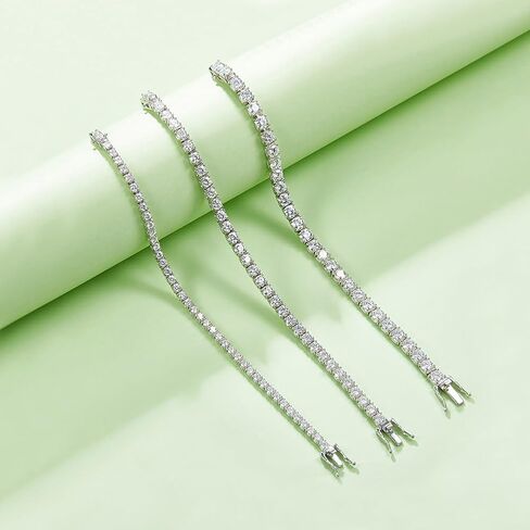 Gem's Beauty Moissanite سوار تنس للنساء والرجال والفتيات هدايا عيد الميلاد 2-6.5 مم D اللون VVS1 سوار تنس ألماس دائري 18 قيراط مطلي بالذهب الأبيض 925 سوار تنس من الفضة الاسترليني للنساء in Kuwait