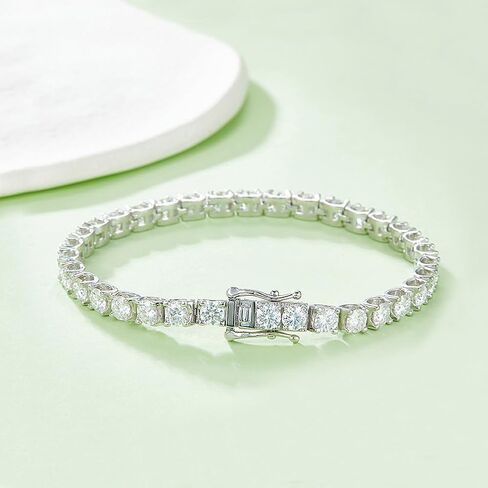 Gem's Beauty Moissanite سوار تنس للنساء والرجال والفتيات هدايا عيد الميلاد 2-6.5 مم D اللون VVS1 سوار تنس ألماس دائري 18 قيراط مطلي بالذهب الأبيض 925 سوار تنس من الفضة الاسترليني للنساء in Kuwait