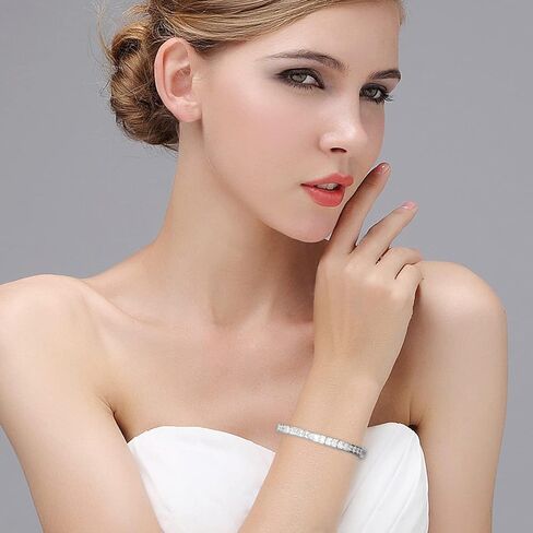 SHKA 925 الفضة الاسترليني الأميرة ساحة قطع سوار التنس 18K سوار المرأة تشيكوسلوفاكيا أساور سوار الزفاف مع 3x3mm إثارة مكعب زركونيا الحجر in Kuwait