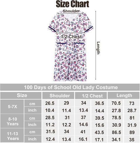 AOTHSO 9 Pieces 100 Days of School Toddler Old Lady Costume Kids Girl Grandma Dress Granny Costume Dress Up Outfit Cosplay in Kuwait