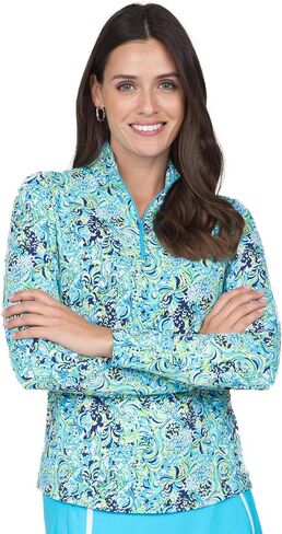 IBKUL Athleisure Wear واقي من الشمس UPF 50+ Icefil Cooling Tech Marissa طباعة كم طويل رقبة وهمية - 10656 in Kuwait