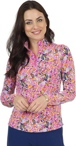 IBKUL Athleisure Wear واقي من الشمس UPF 50+ Icefil Cooling Tech Marissa طباعة كم طويل رقبة وهمية - 10656 in Kuwait