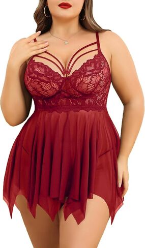 Avidlove Babydoll Lingerie for Women Strappy Nightdress Sexy Nightgowns Bridal Chemise Plus Size Lace Langeray L-4XL in Saudi Arabia