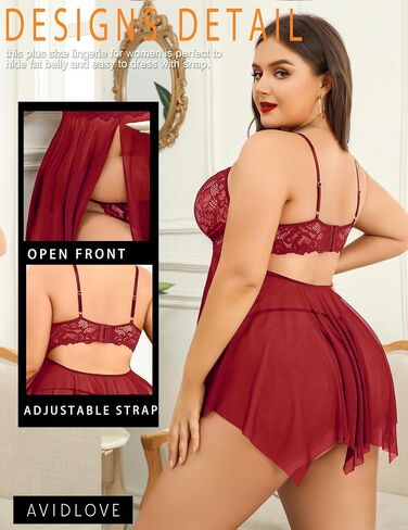 Avidlove Babydoll Lingerie for Women Strappy Nightdress Sexy Nightgowns Bridal Chemise Plus Size Lace Langeray L-4XL in Saudi Arabia