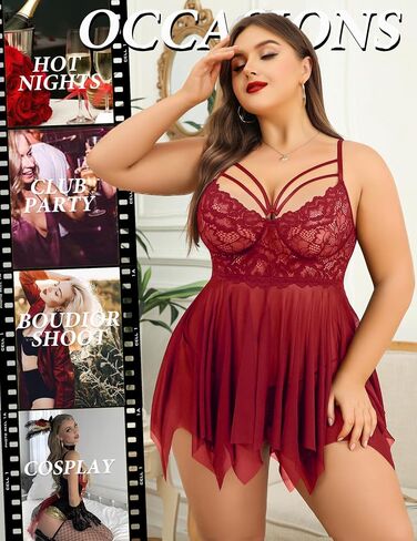 Avidlove Babydoll Lingerie for Women Strappy Nightdress Sexy Nightgowns Bridal Chemise Plus Size Lace Langeray L-4XL in Saudi Arabia