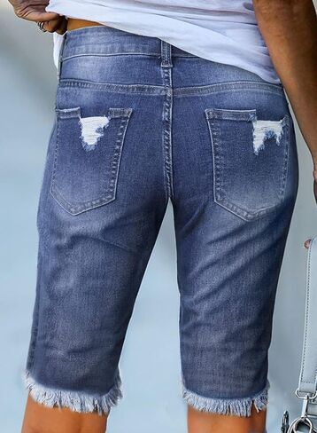 EVALESS Womens Denim Bermuda Shorts Distressed Frayed Raw Hem Jeans Shorts in Saudi Arabia