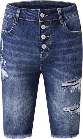 EVALESS Womens Denim Bermuda Shorts Distressed Frayed Raw Hem Jeans Shorts in Saudi Arabia
