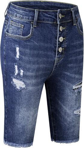 EVALESS Womens Denim Bermuda Shorts Distressed Frayed Raw Hem Jeans Shorts in Saudi Arabia