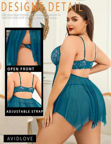 Avidlove Babydoll Lingerie for Women Strappy Nightdress Sexy Nightgowns Bridal Chemise Plus Size Lace Langeray L-4XL in Saudi Arabia