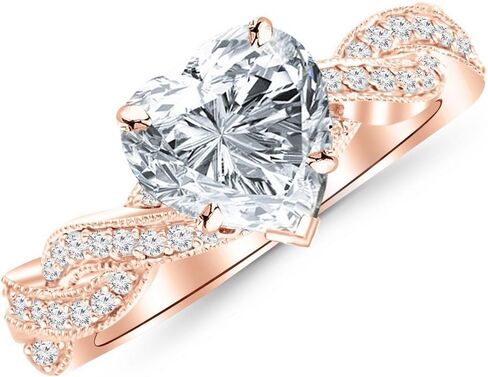 0.84 Ctw 14K White Gold Vintage Eternity Love Twisting Split Shank GIA Certified Diamond Engagement Ring With Milgrain Heart Shape (0.59 Ct J Color SI2 Clarity Center Stone) in Saudi Arabia
