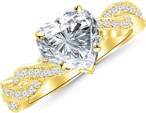 0.84 Ctw 14K White Gold Vintage Eternity Love Twisting Split Shank GIA Certified Diamond Engagement Ring With Milgrain Heart Shape (0.59 Ct J Color SI2 Clarity Center Stone) in Saudi Arabia