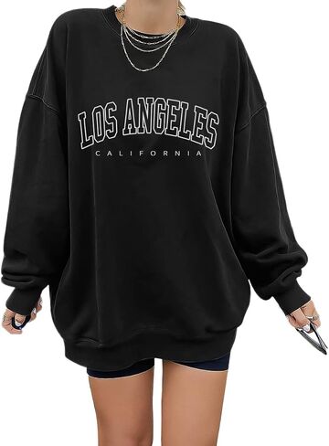 SEGORTS Women Oversized Sweatshirt Los Angeles California New York Crewneck Long Sleeve Casual Vintage Graphic Pullover Tops in Saudi Arabia
