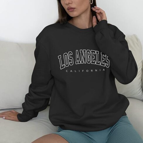 SEGORTS Women Oversized Sweatshirt Los Angeles California New York Crewneck Long Sleeve Casual Vintage Graphic Pullover Tops in Saudi Arabia