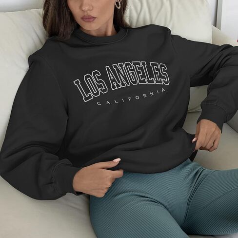 SEGORTS Women Oversized Sweatshirt Los Angeles California New York Crewneck Long Sleeve Casual Vintage Graphic Pullover Tops in Saudi Arabia