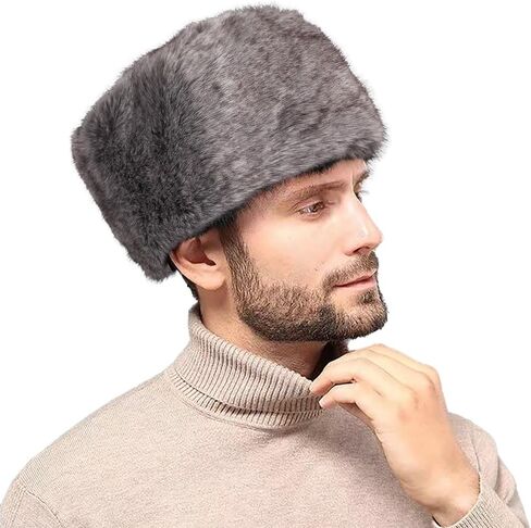 Unisex Russian Ushanka Cossack Trapper Hat Faux Rabbit Fur Trooper Hat Fuzzy Furry Hunting Hat Winter Outdoor Warm Skiing Cap in Kuwait