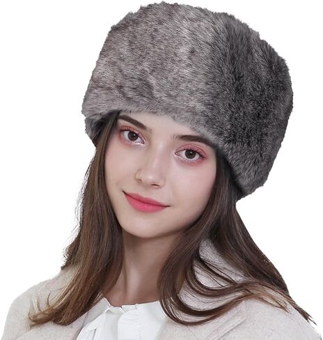 Unisex Russian Ushanka Cossack Trapper Hat Faux Rabbit Fur Trooper Hat Fuzzy Furry Hunting Hat Winter Outdoor Warm Skiing Cap in Kuwait