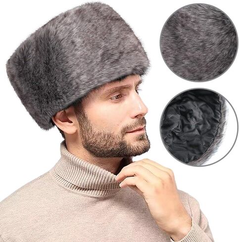 Unisex Russian Ushanka Cossack Trapper Hat Faux Rabbit Fur Trooper Hat Fuzzy Furry Hunting Hat Winter Outdoor Warm Skiing Cap in Kuwait