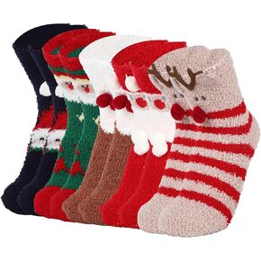 تي اس ال بي دبليو 5 ازواج من جوارب الكريسماس للنساء، جوارب شتوية منفوشة من الصوف المرجاني بنمط سانتا كلوز ايلك، جوارب شتوية زغبية دافئة للشتاء، جوارب نوم سميكة للشتاء، هدية كما هو موضح، 1 in Kuwait