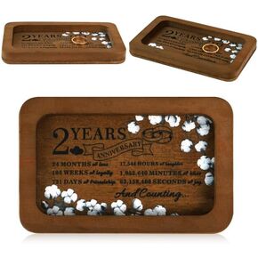 2 Years Anniversary Engraved Rectangle Wood Tray Wood Gift Rectangle Tray Gifts for Him/Her Jewelry Display Ring Dish Husband Wife Trinket Dish for Ring Watch Wedding Anniversary Valentine’s Day Gifts in Kuwait