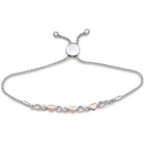 سوار Jewelili من الفضة الإسترلينية والذهب الوردي عيار 10 قيراط باللون الأبيض الطبيعي والألماس المستدير اللانهاية وشكل قلب، مقاس 9.5 بوصة in Kuwait