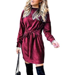 SPSHODOW Women Velvet Dress Tie Waist Elegant Cocktail Party Dresses Flare Swing Mini Prom Dress for Wedding Guest