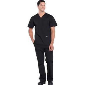 Men Scrubs Set Workwear Professionals WW695 V-Neck Top & WW190 Tapered Leg Fly Front Cargo Pant, Black- L Top/L Pant in Saudi Arabia