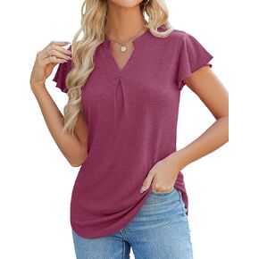 Ivicoer Womens Tops Dressy Casual V Neck Cute Ruffle Short Sleeve Blouses Work Shirts