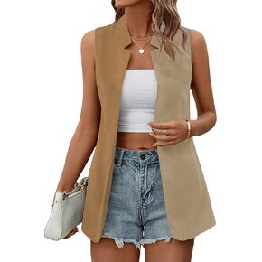 WDIRARA Women's Colorblock V Neck Sleeveless Button Front Blazer Vest Summer Jacket Waistcoat