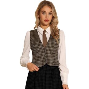 Allegra K Plaid Vest for Women's Single Breasted V Neck Sleeveless Racerback Vintage Waistcoat in Saudi Arabia