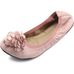 Ollio Women's Shoes Faux Suede Decorative Flower Slip On Comfort Light Ballet Flat