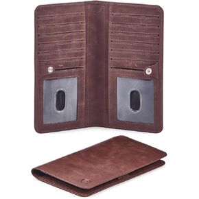 Wallet for Men Women Real Leather Long Bifold RFID Blocking Slim Stylish Credit Card Case Pen Holder with 2 ID Windows in Gift Box (Crazy Horse, Black) in Saudi Arabia