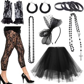CSG 80s Pop Diva Costume Accessories for Women Madonna Party Outfit (Style B-Black) in Saudi Arabia