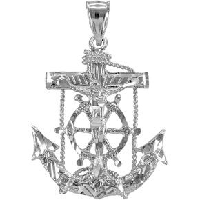 10K Gold Mariner Crucifix Anchor Cross Pendant Charm - Choice of Metal