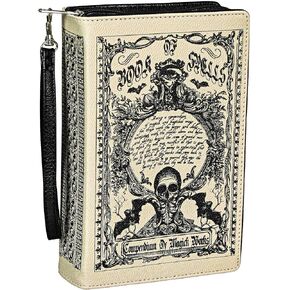 Cream Vinyl Magick Spell Compendium Book Handbag Novelty Clutch Purse Crossbody Bag 9.25 Inches Long