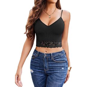 Avidlove Bralettes for Women Lace V Neck Y2k Camisole Spaghetti Strap Ribbed Tank Top Slim Basic Cami Crop Top