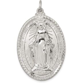 Solid 925 Sterling Silver Virgin Mary Pray for Us Charm Miracle Medal Mary Pendant Charm Medal - 43mm x 26mm in Saudi Arabia