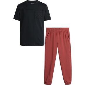 Reebok Boys' Pants Set - 2 Piece Short Sleeve T-Shirt and Woven Hybrid Tech Jogger Pants - Spring Outfit Set for Boys (8-12)