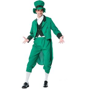 أزياء رجالية لعيد القديس باتريك في المواسم، بدلة تنكرية باللون الأخضر من Leprechaun وسترة على الطراز الفيكتوري in Kuwait